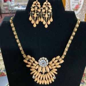 Charlie Paige drop/dangle earrings and statement necklace peach and gold tone.